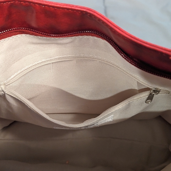 Red Nine West Faux Leather Generous Sized Hobo Bag - Picture 9 of 10